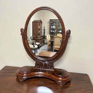 19th Century Oval Flame Mahogany Toilet Mirror