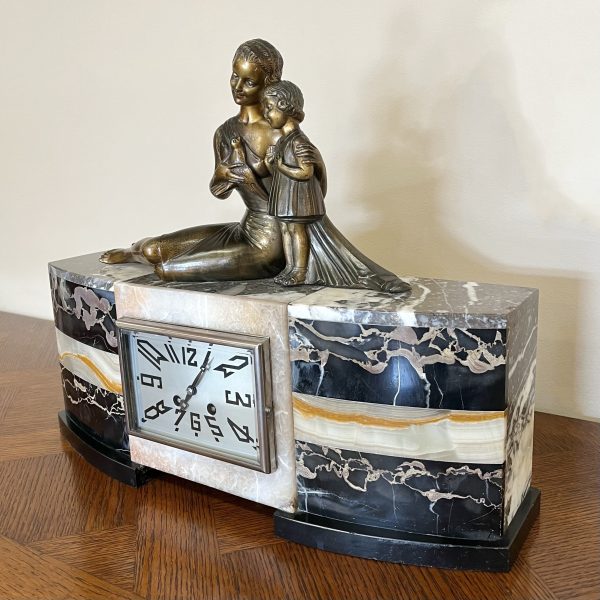 French Art Deco Marble Clock Set