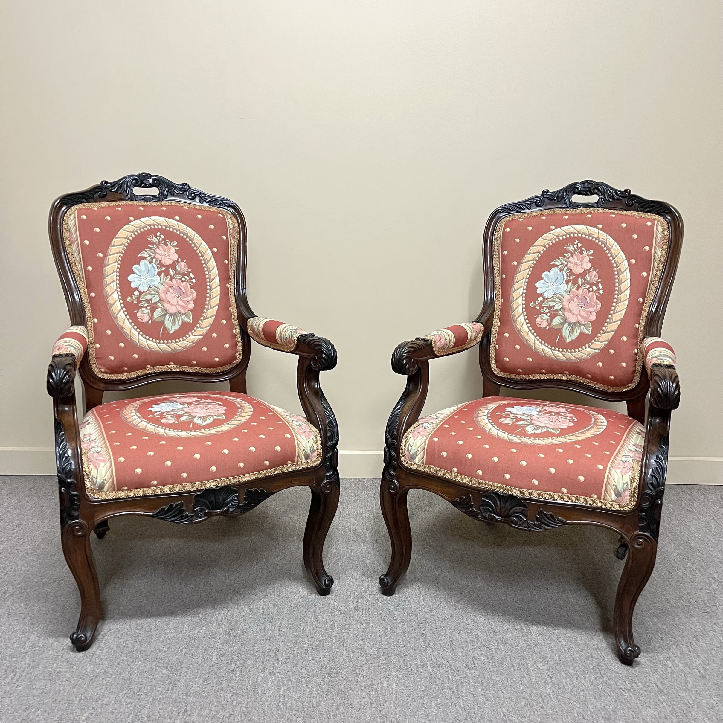 19th Century Pair of French Rosewood Armchairs