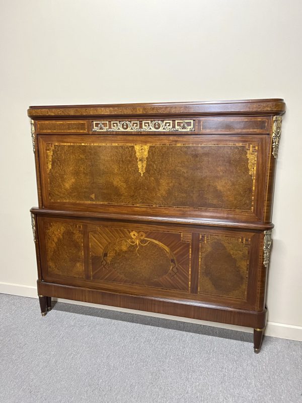 French Marquetry Queen Size Bed, c.1900