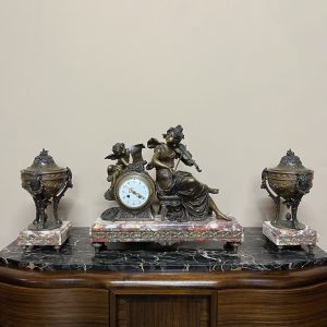 French Figural Mantel Clock Set, c.1900