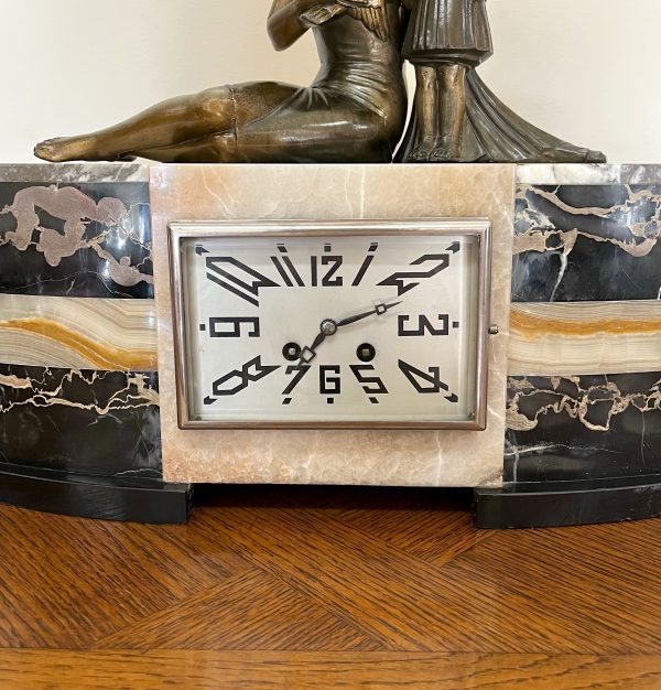 French Art Deco Marble Clock Set