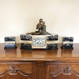 French Art Deco Marble Clock Set