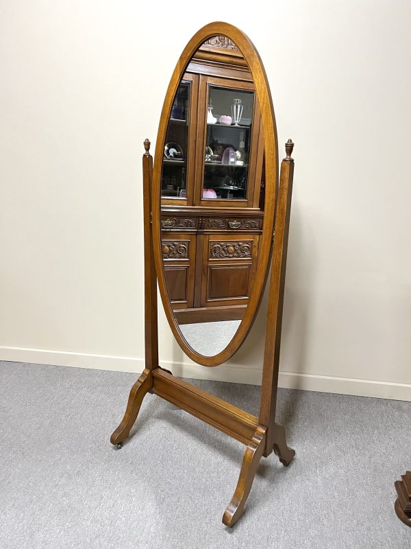 English Maple Oval Cheval Mirror