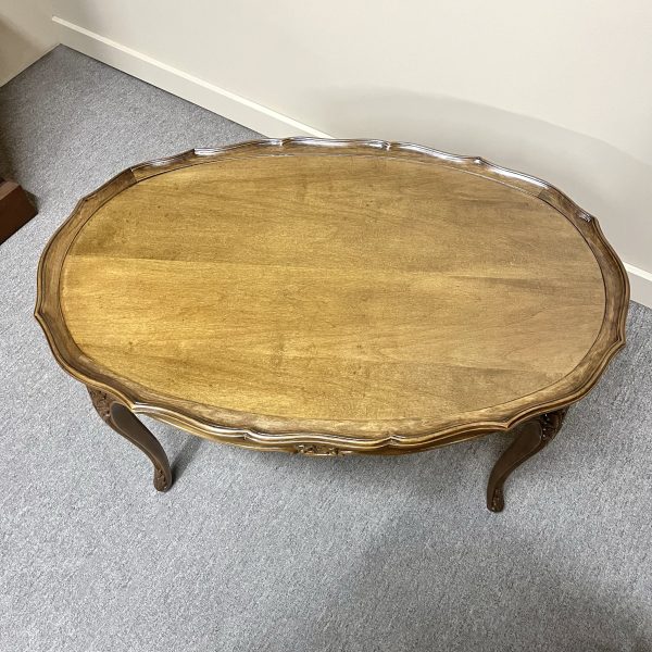 Vintage French Walnut Oval Coffee Table