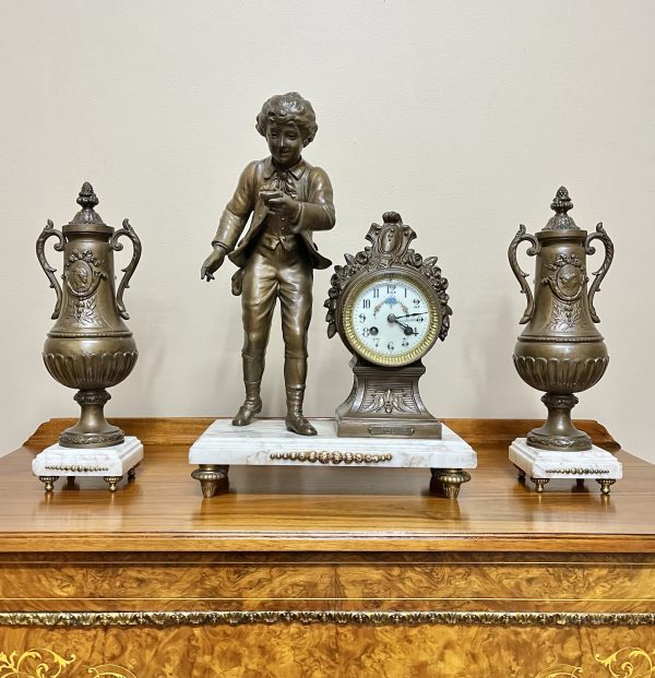 French Figural Clock Garniture Set
