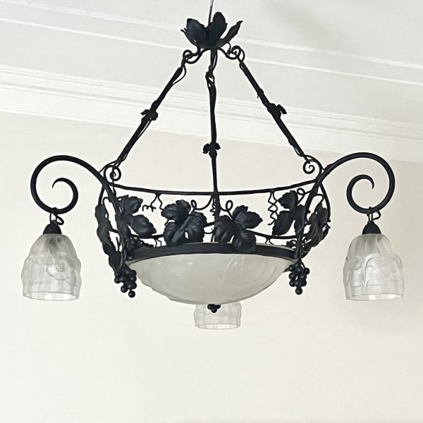 French Art Deco Wrought Iron Chandelier