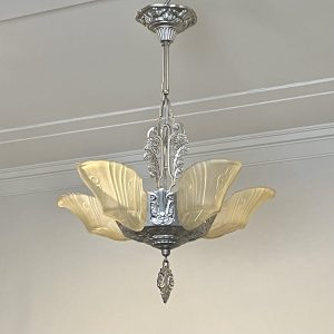 1930's Art Deco 5 Light Slip Shade Chandelier