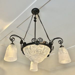 French Art Deco Wrought Iron Chandelier