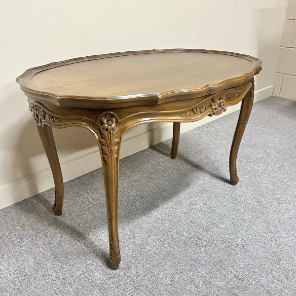 Vintage French Walnut Oval Coffee Table