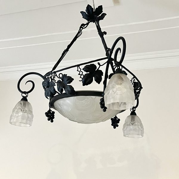 French Art Deco Wrought Iron Chandelier