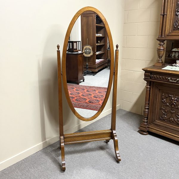 English Maple Oval Cheval Mirror