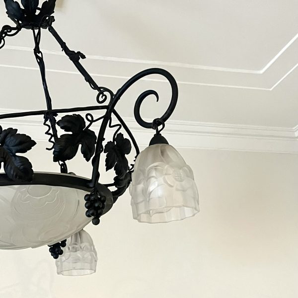 French Art Deco Wrought Iron Chandelier