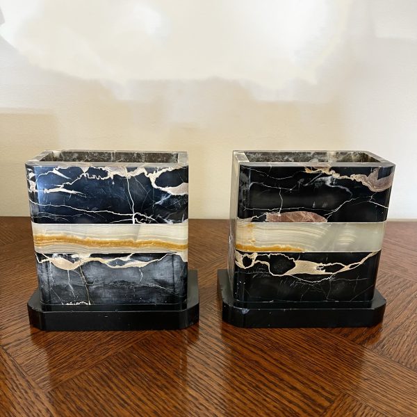 French Art Deco Marble Clock Set