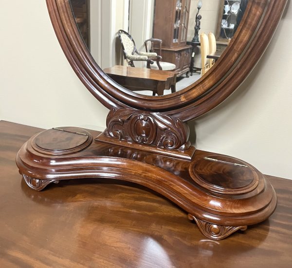 19th Century Oval Flame Mahogany Toilet Mirror