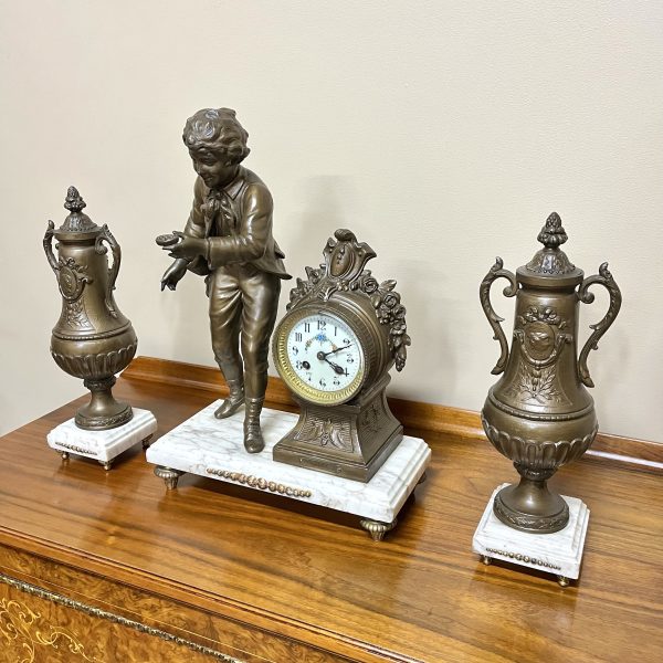 French Figural Clock Garniture Set