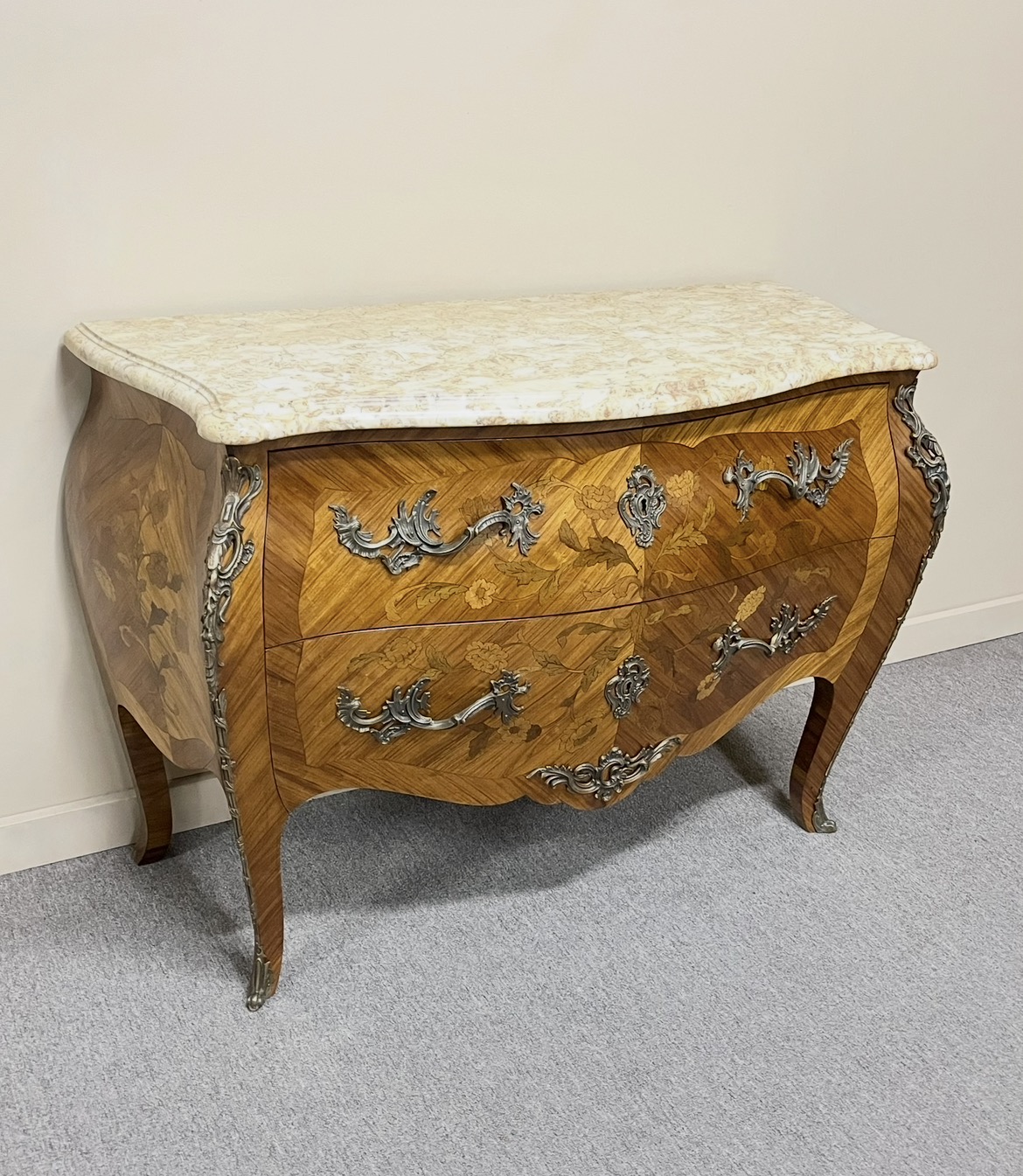 French Louis XV Style Bombe Commode French Louis XV Style Bombe Commode