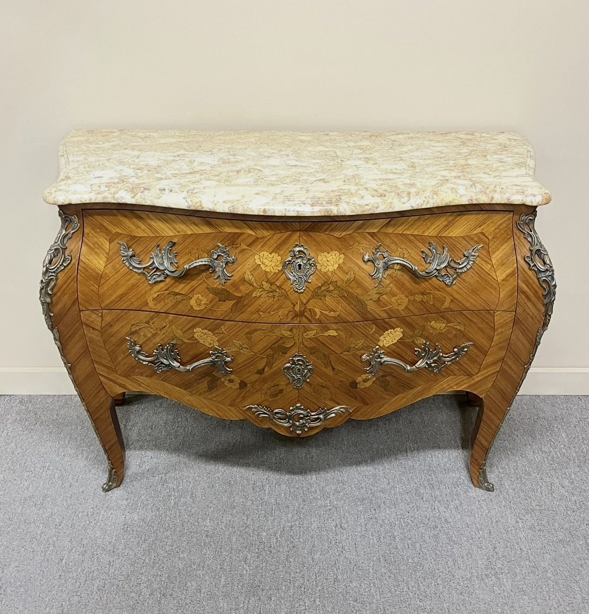 French Louis XV Style Bombe Commode French Louis XV Style Bombe Commode
