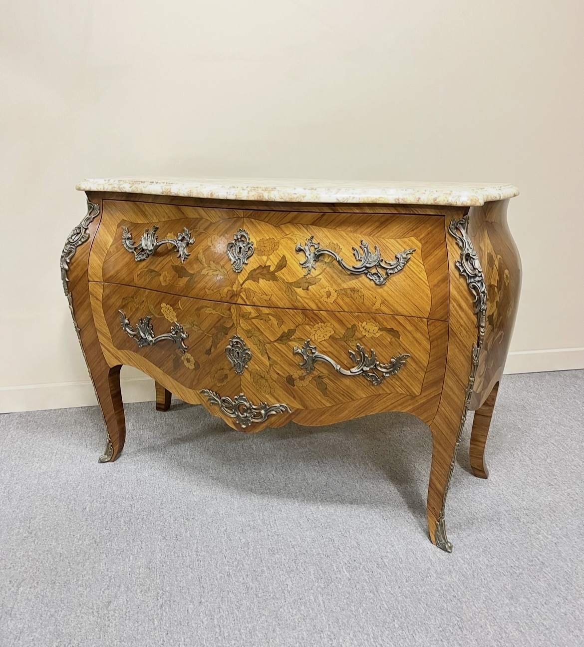 French Louis XV Style Bombe Commode French Louis XV Style Bombe Commode