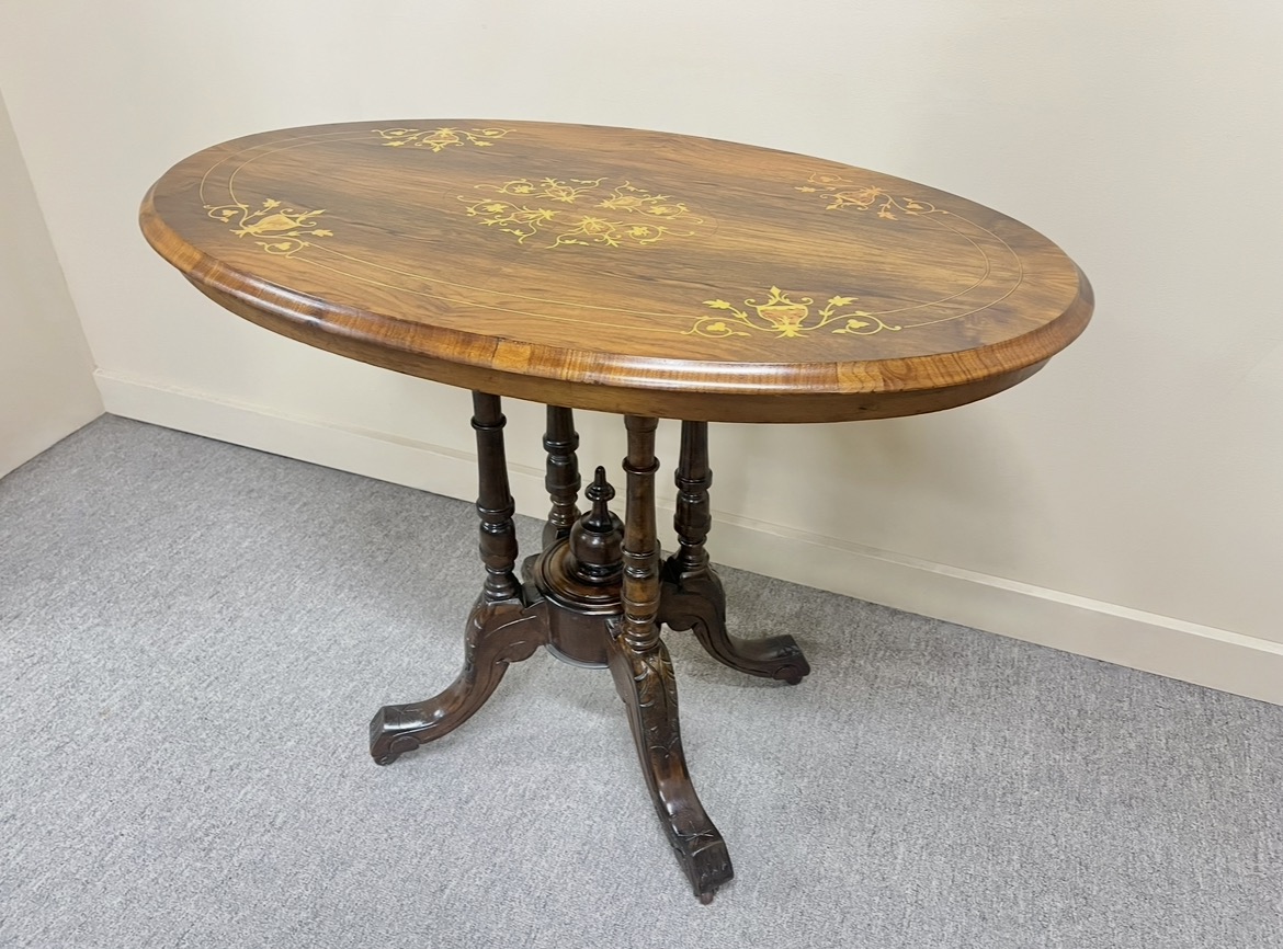19th Century Victorian Inlaid Walnut Table 19th Century Victorian Inlaid Walnut Table