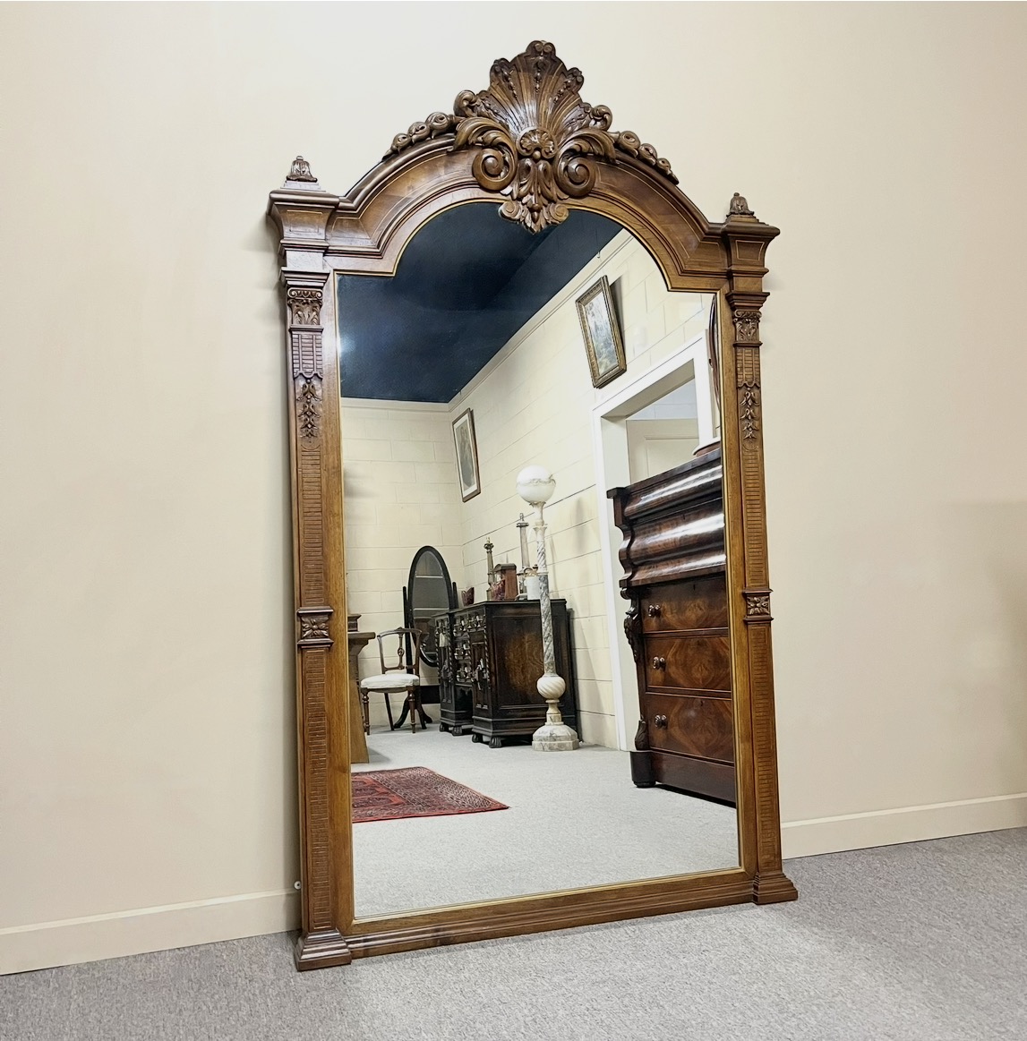Large French Napoleon III Walnut Mirror Large French Napoleon III Walnut Mirror