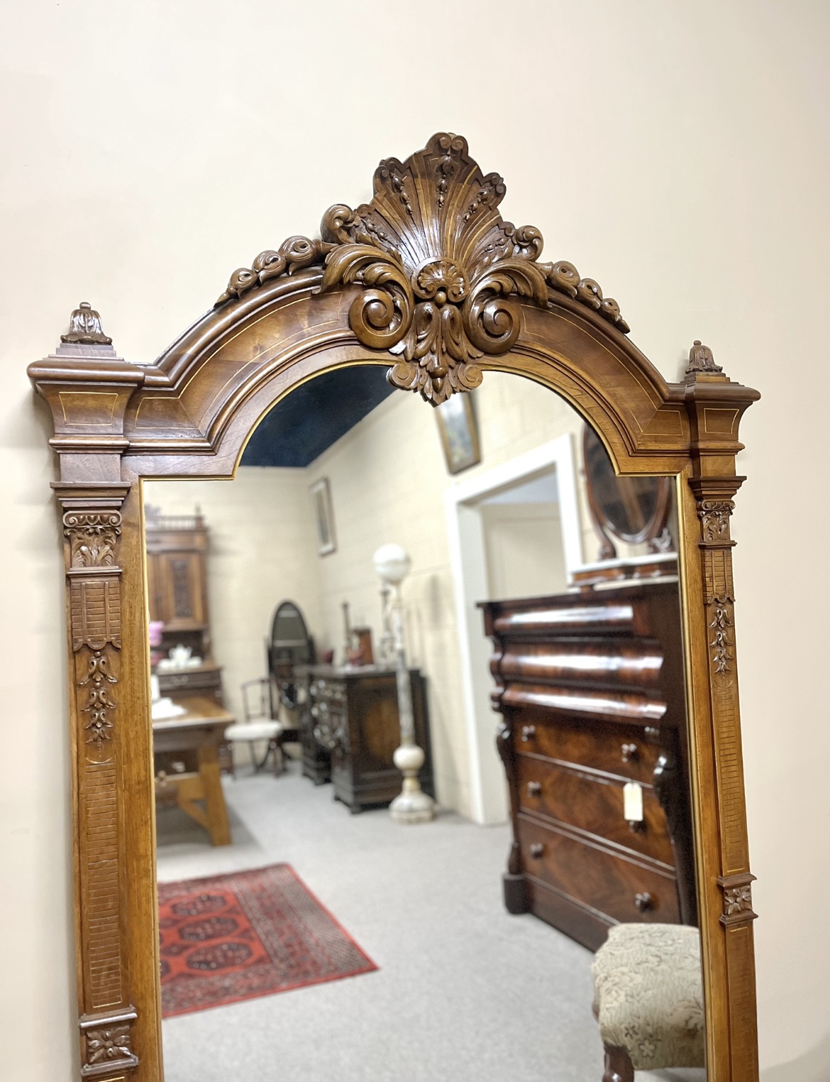 Large French Napoleon III Walnut Mirror Large French Napoleon III Walnut Mirror