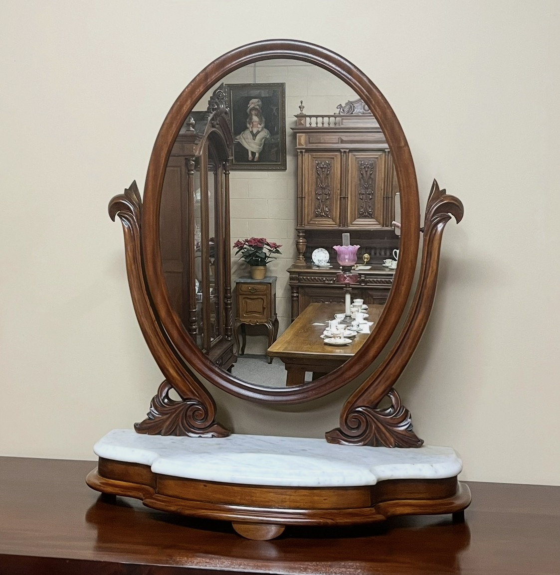 19th Century Mahogany & Marble Mirror 19th Century Mahogany & Marble Mirror