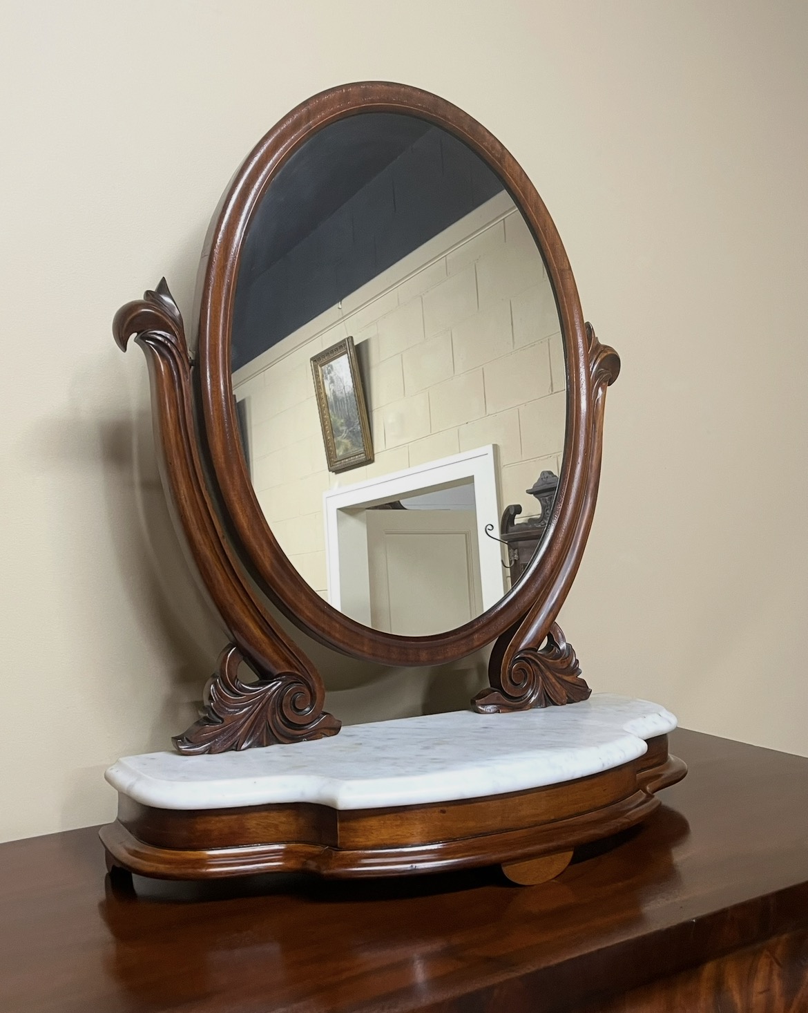 19th Century Mahogany & Marble Mirror 19th Century Mahogany & Marble Mirror