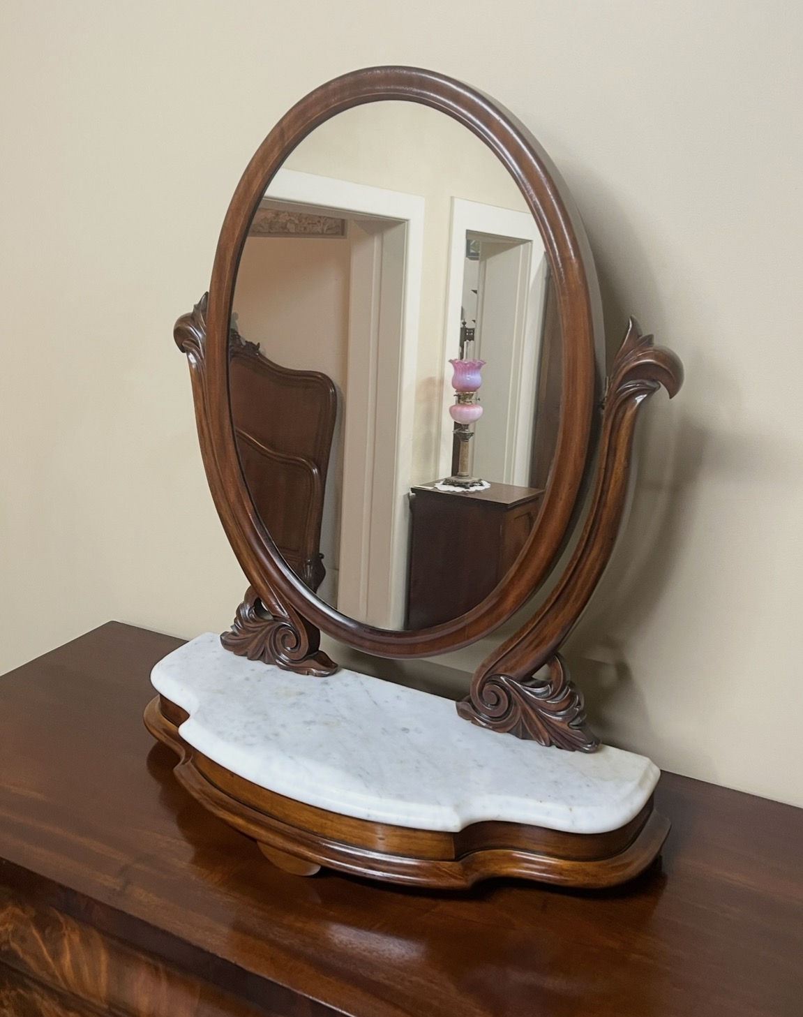 19th Century Mahogany & Marble Mirror 19th Century Mahogany & Marble Mirror