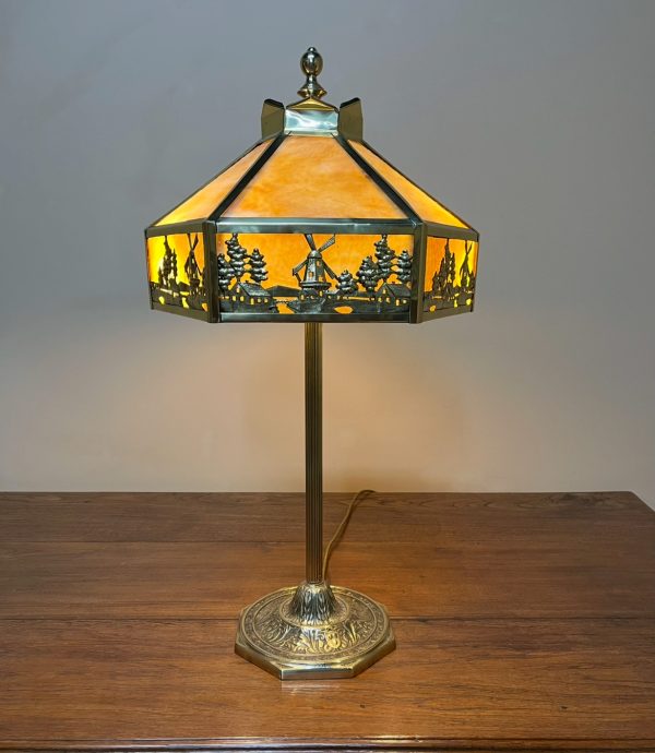 Antique Arts & Crafts Glass Lamp, Stamped