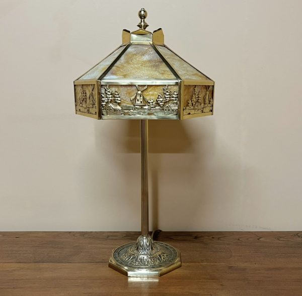 Antique Arts & Crafts Glass Lamp, Stamped