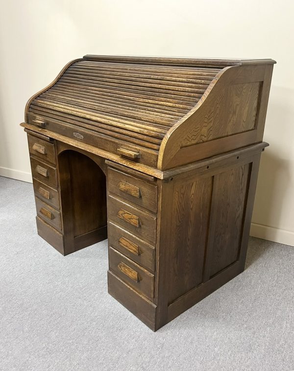 Oak Roll Top Pedestal Desk c.1920