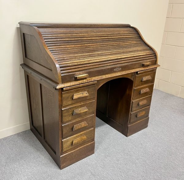Oak Roll Top Pedestal Desk c.1920