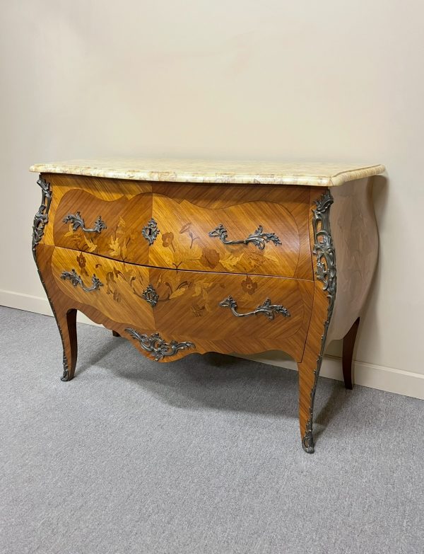 French Marquetry Bombe Commode