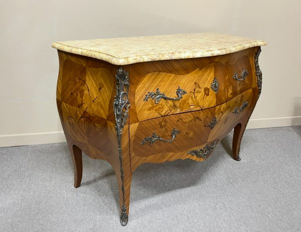 French Marquetry Bombe Commode