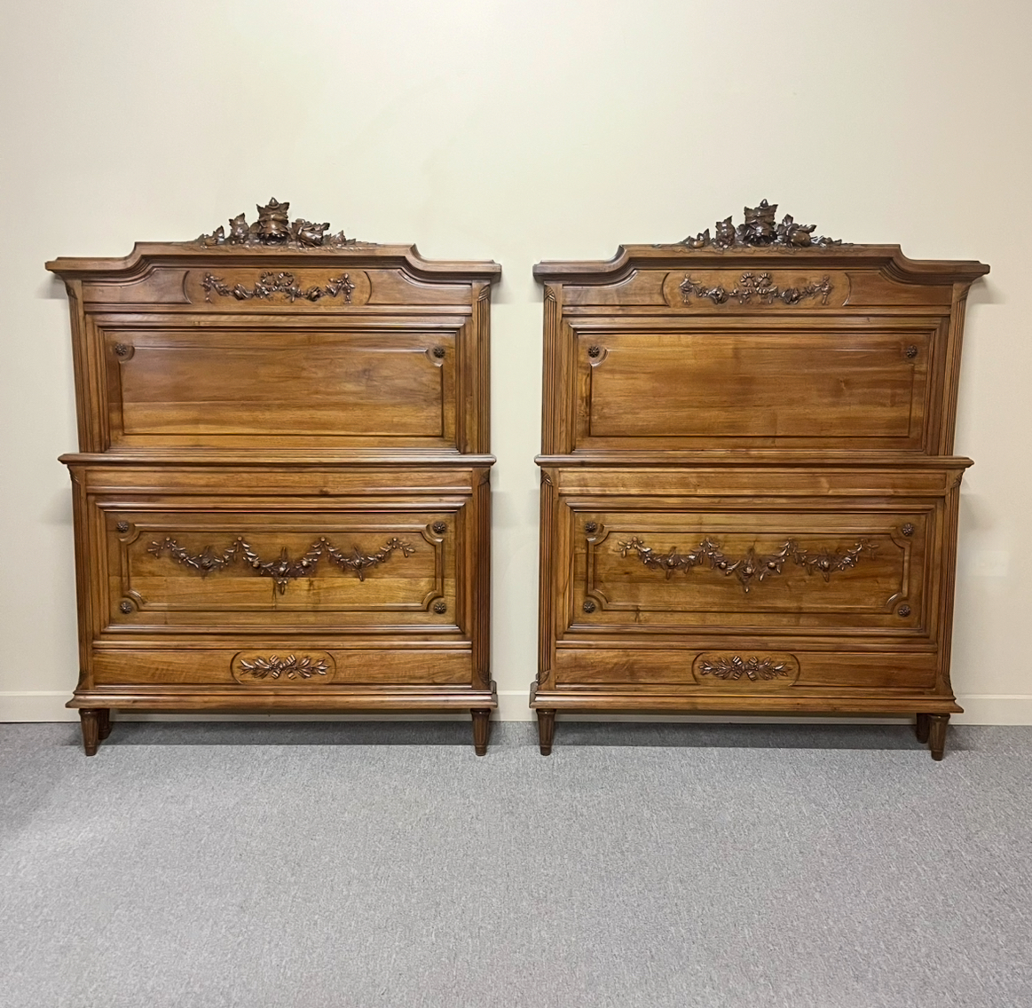 Pair Of French Walnut King Single Beds