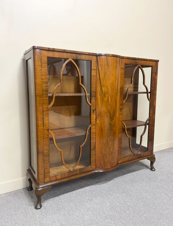 1930's English Walnut Display Cabinet