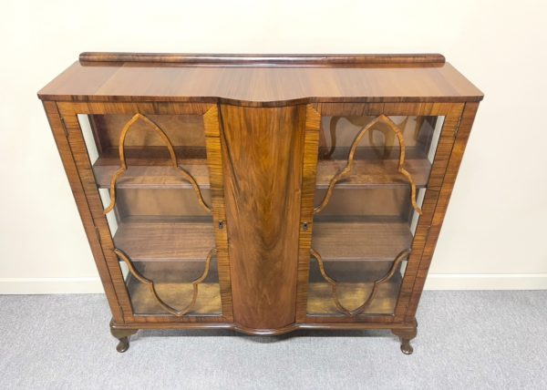 1930's English Walnut Display Cabinet