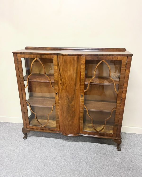 1930's English Walnut Display Cabinet