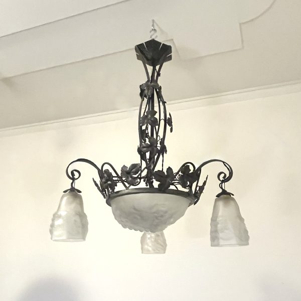 French Art Deco Wrought Iron Chandelier