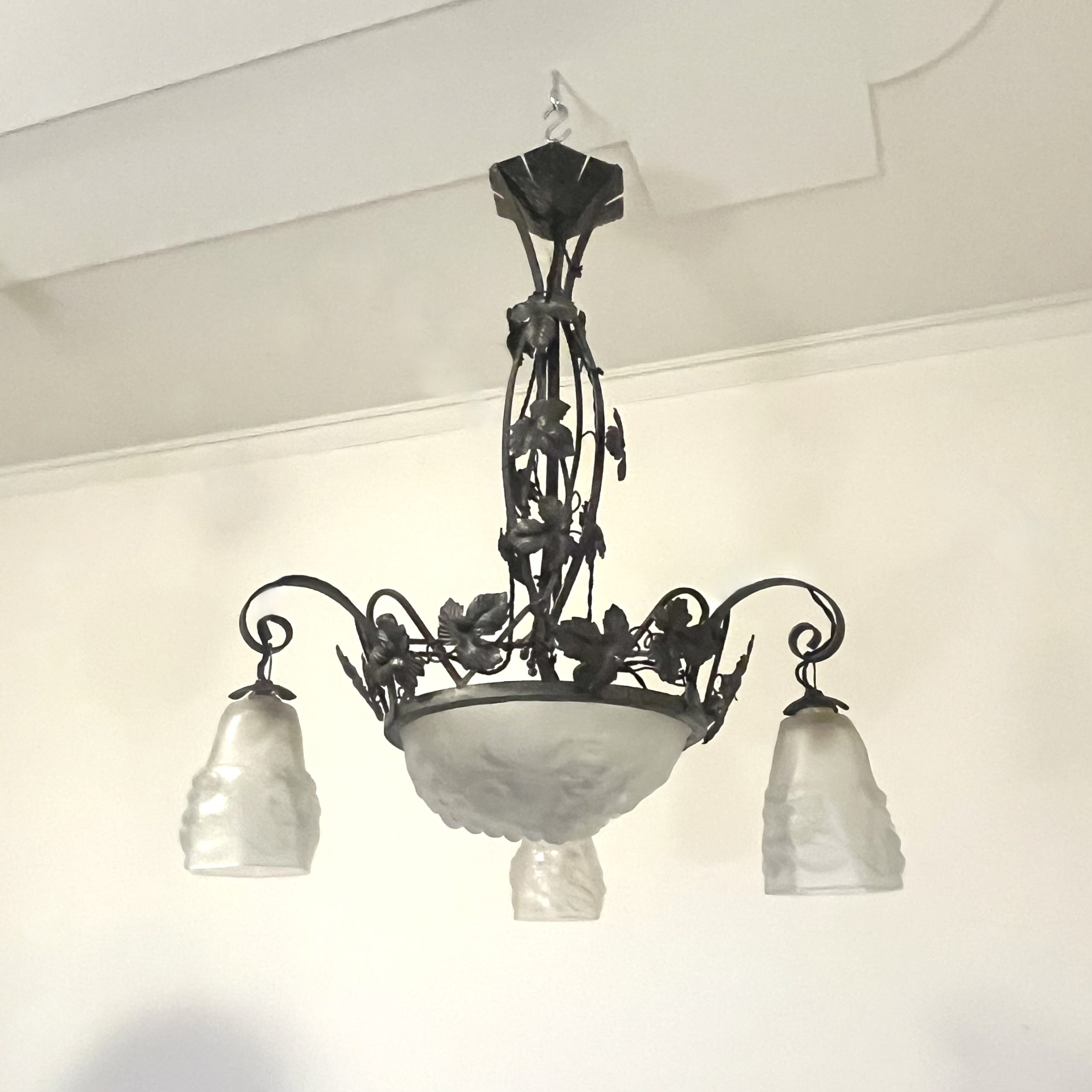 French Art Deco Wrought Iron Chandelier