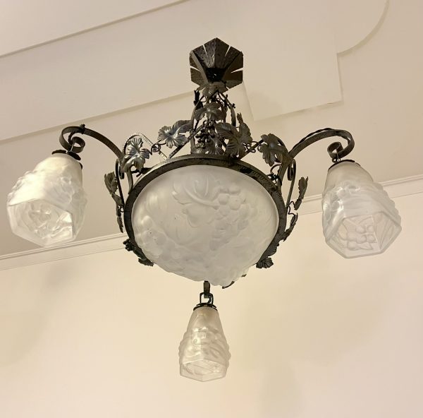 French Art Deco Wrought Iron Chandelier