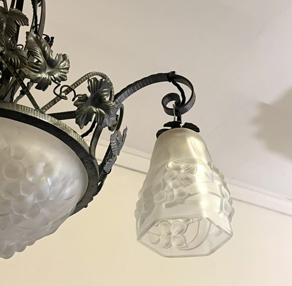 French Art Deco Wrought Iron Chandelier
