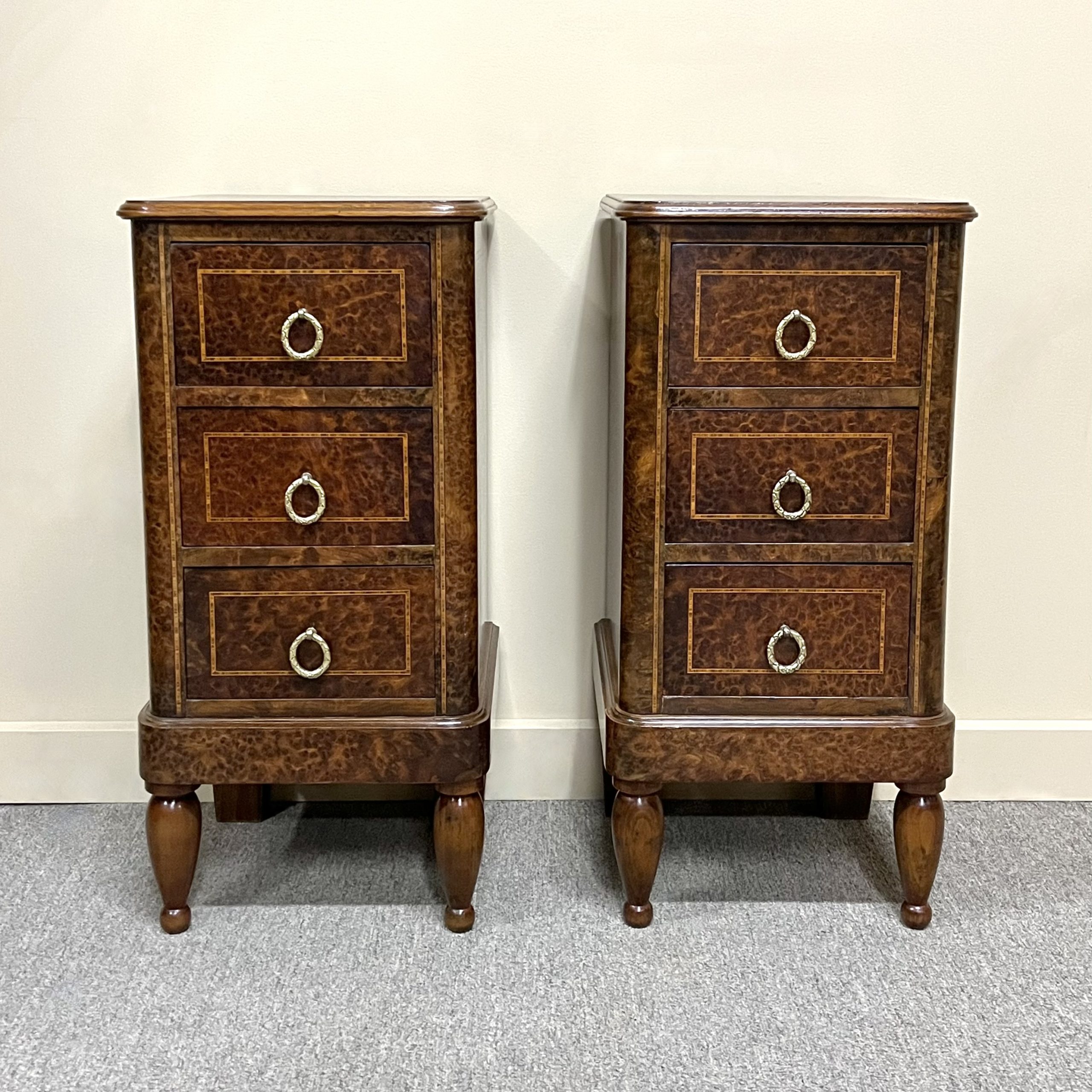 Pair of French Amboyna Bedside Cabinets
