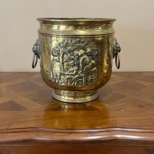Edwardian Brass Lion Head Jardiniere