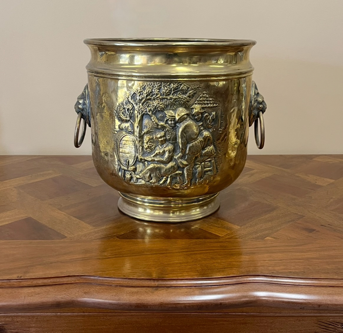 Edwardian Brass Lion Head Jardiniere