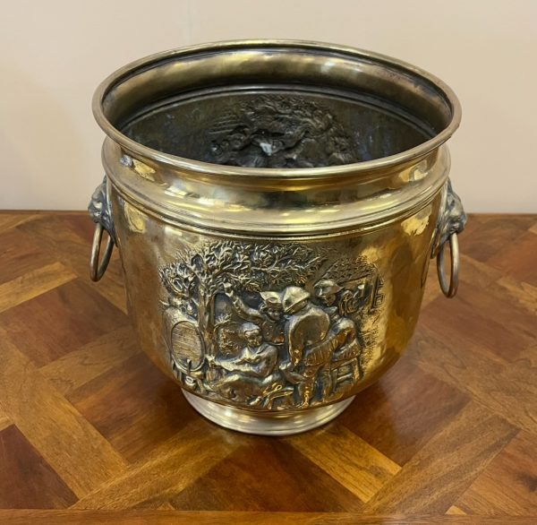 Edwardian Brass Lion Head Jardiniere