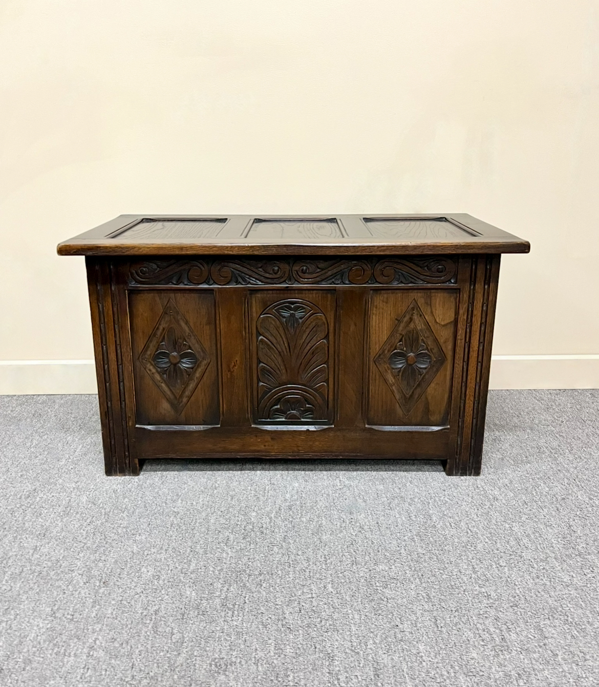 1920's English Oak Carved Coffer