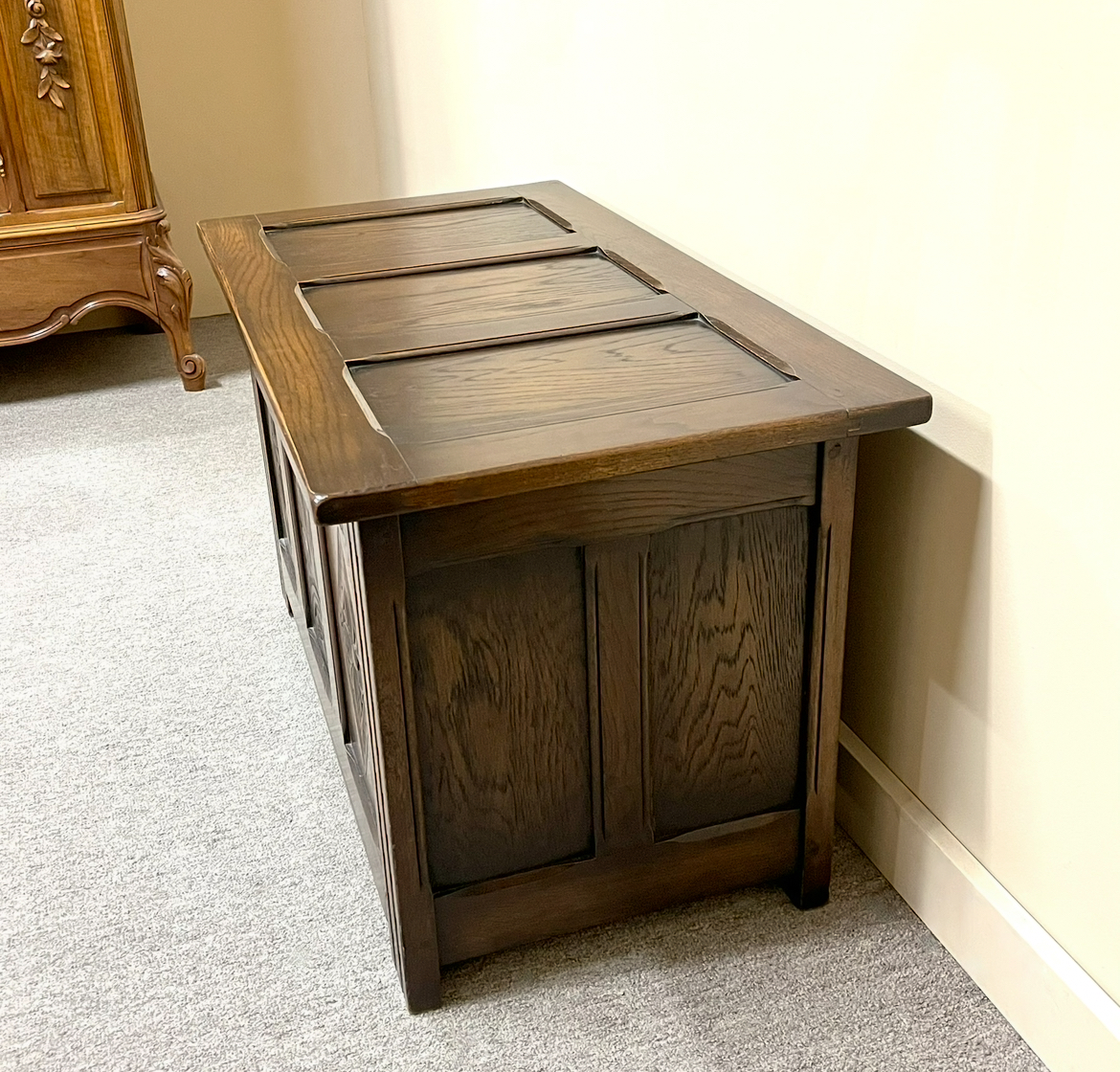 1920's English Oak Carved Coffer 1920's English Oak Carved Coffer
