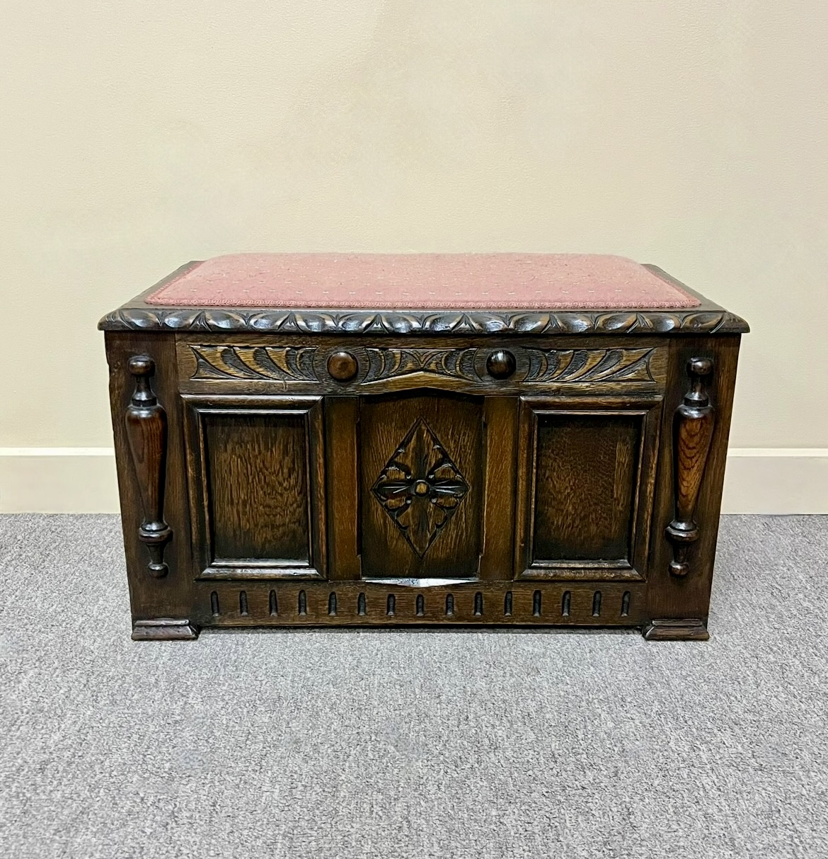 1920's Carved Oak Storage Box